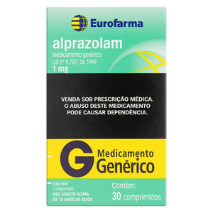 ALPRAZOLAM 1MG EUROFARMA CAIXA 30 COMPRIMIDOS