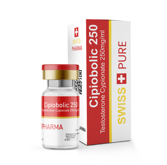 Cipioabolic 250 da Swiss Pharma com cipionato de testosterona 250mg/ml em frasco com embalagem