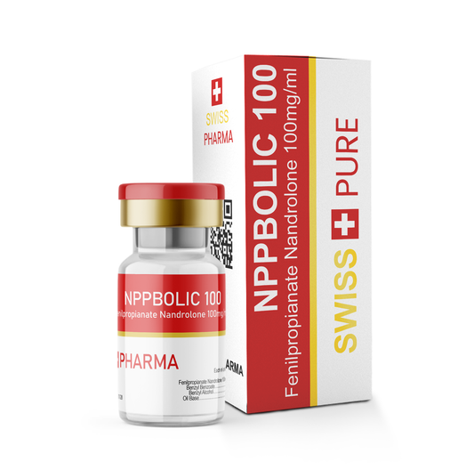 Frasco de NPPBOLIC 100 da SWISS PHARMA com Nandrolona 100mg/ml para suplementação