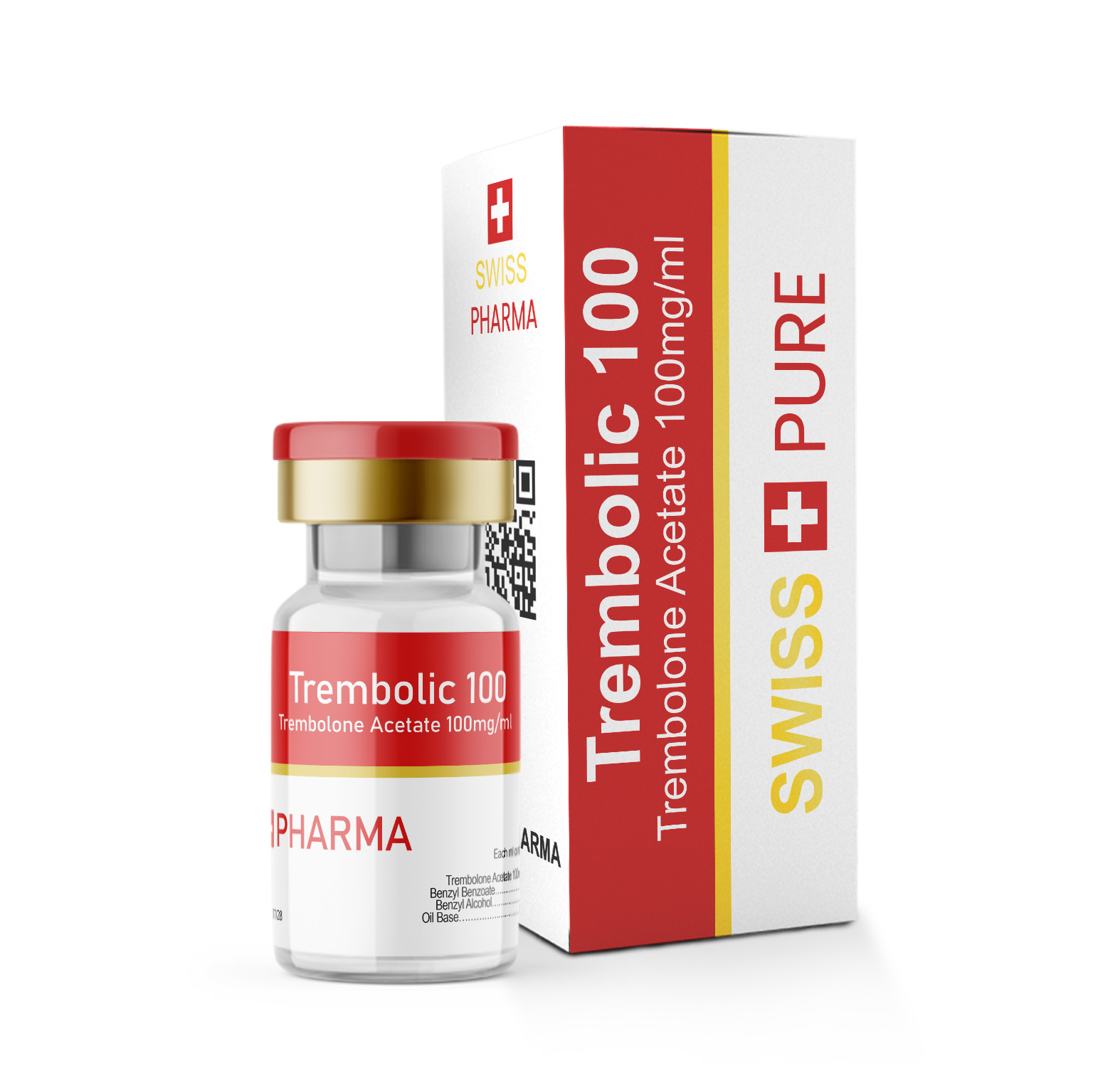 Frasco de Trembolona AES LABS 100mg/ml com embalagem destacando a pureza suíça